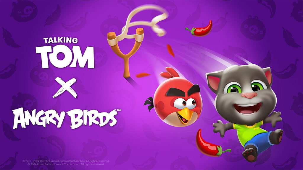 Postacie Talking Tom i Angry Birds walczą ze świniami w My Talking Tom 2