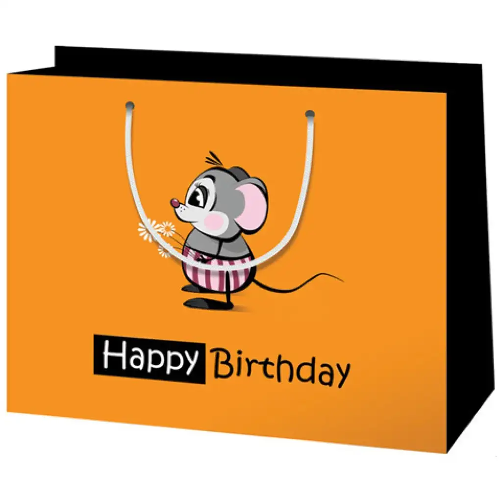 "Happy Birthday" średniej wielkości torba prezentowa z myszką 18x23x10 cm kép 1