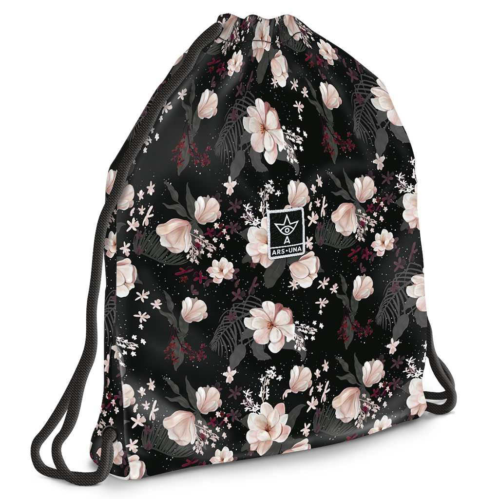 Ars Una: Flowery Black kwiatowy worek gimnastyczny dla nastolatek, worek sportowy 37,5x46 cm kép 1