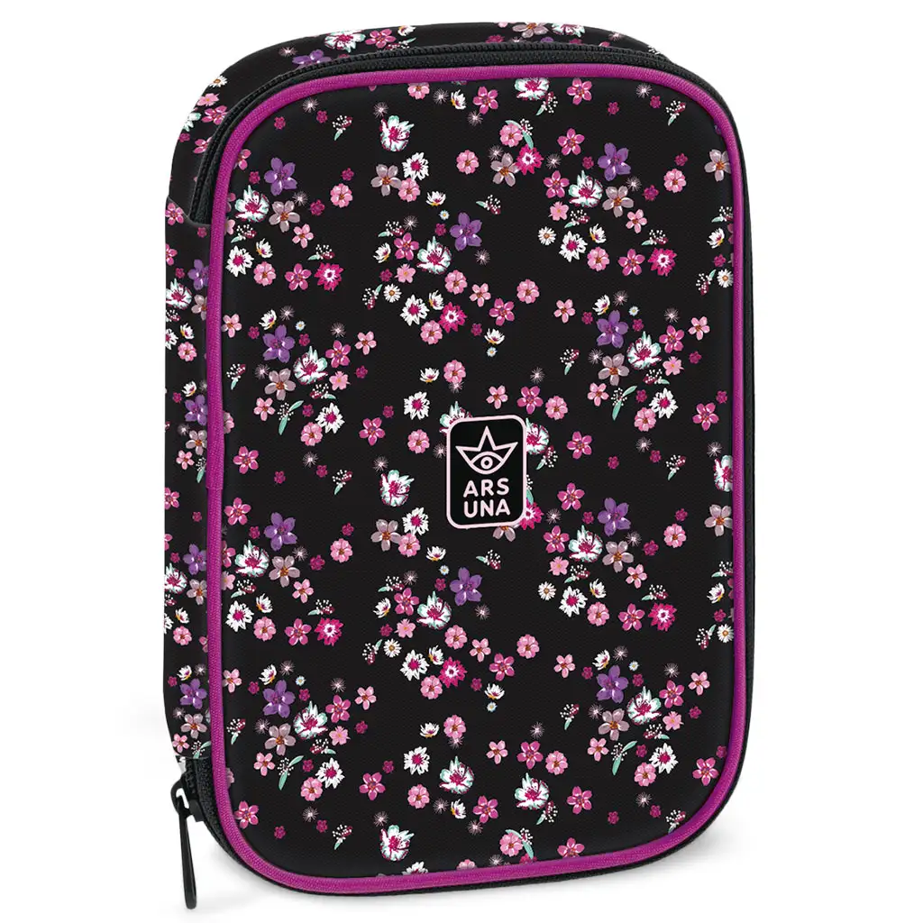 Ars Una: Pearl Blossom Black kwiecisty wielopoziomowy piórnik 15,5x22,5x4,5cm kép 1
