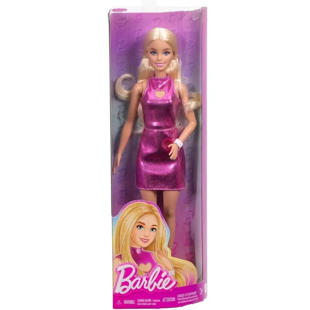 Barbie: Modna, stylowa blond lalka w różowej sukience - Mattel kép 1