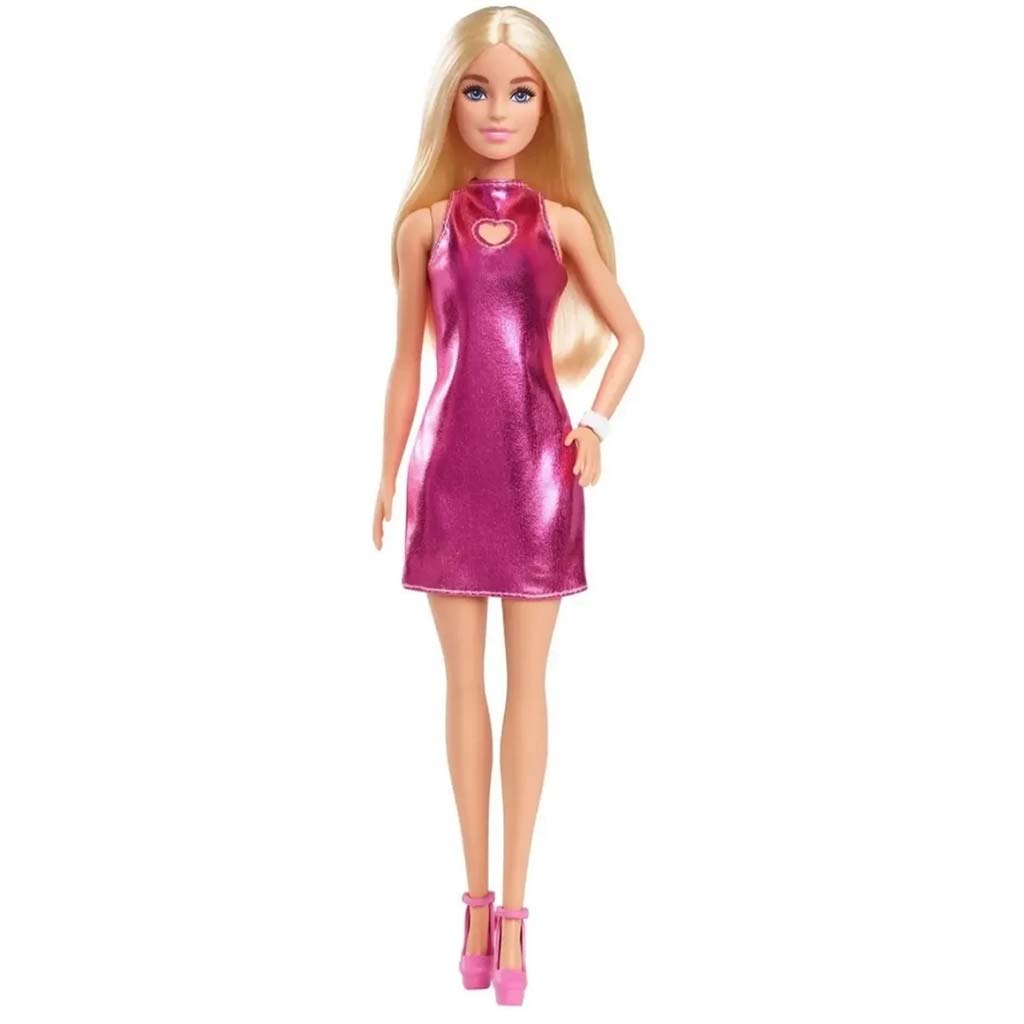 Barbie: Modna, stylowa blond lalka w różowej sukience - Mattel kép 2