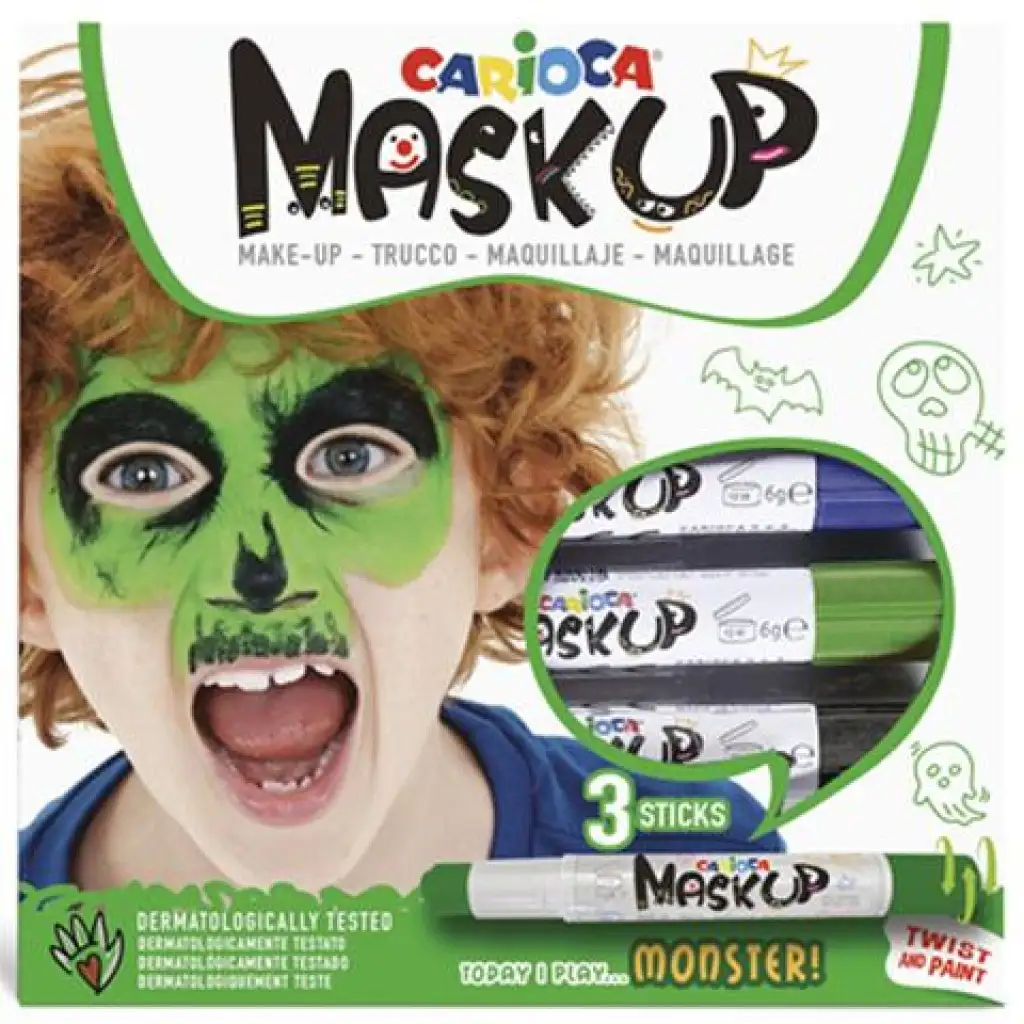 Carioca Maskup: Zestaw do malowania twarzy potwora z 3 kolorami kép 1