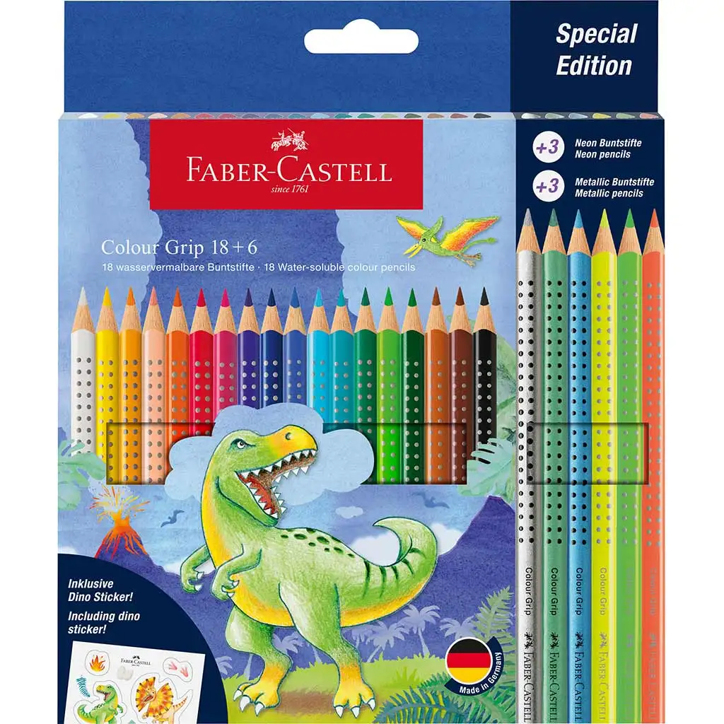 Faber-Castell: Zestaw kredek Grip z dinozaurami 18+6 sztuk kép 1