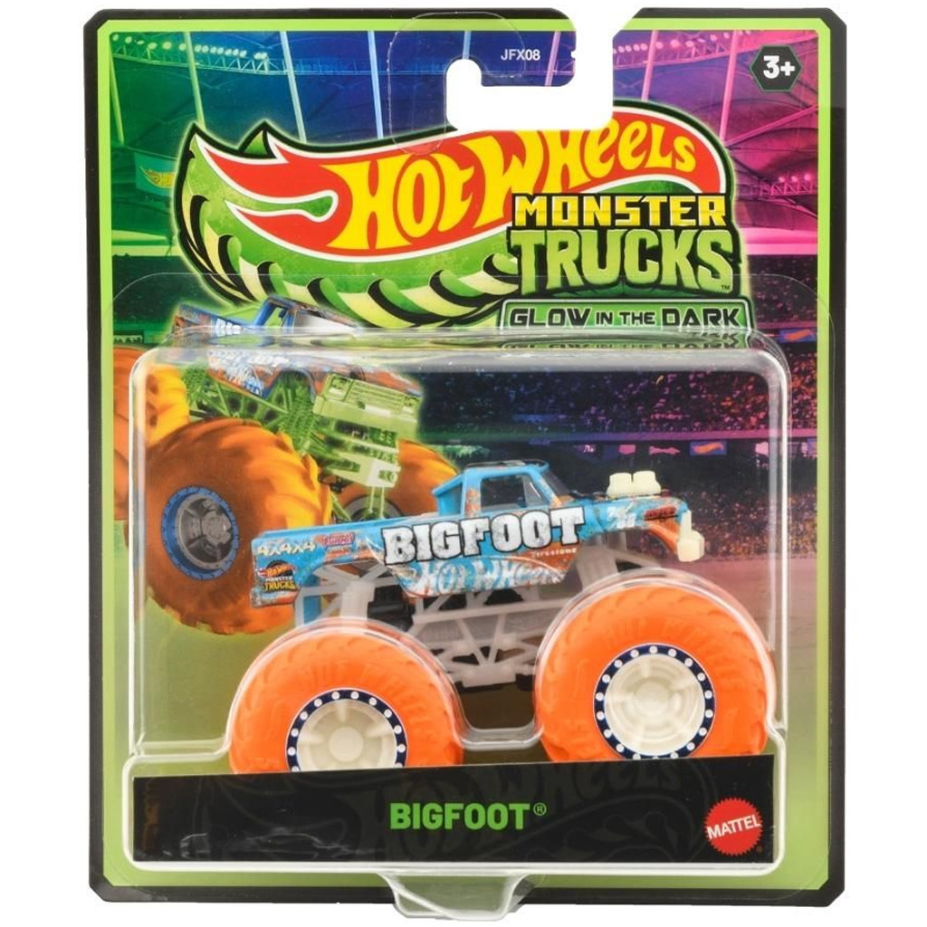 Hot Wheels Monster Trucks Bigfoot samochodzik świecący w ciemności 1/64 - Mattel kép 1