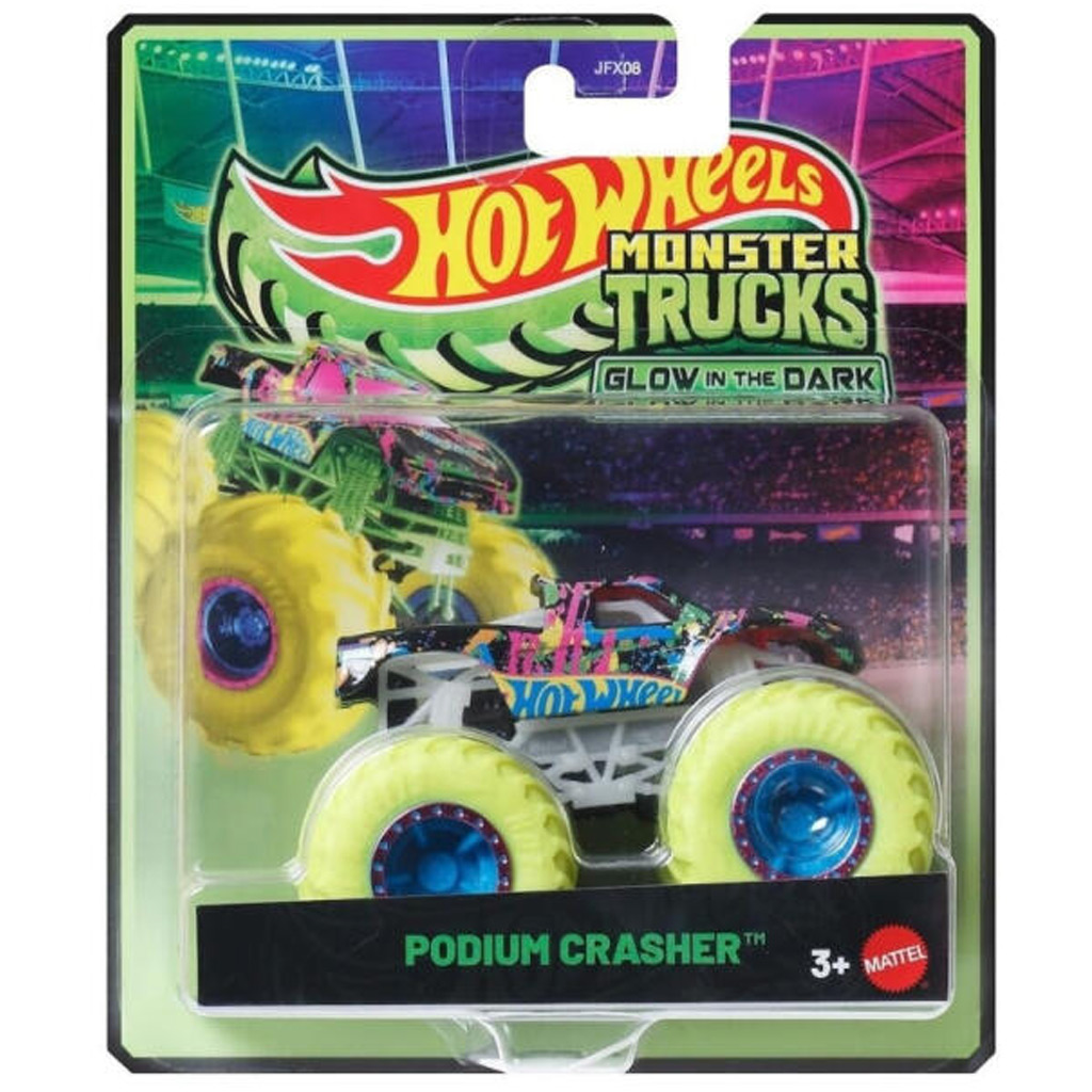 Hot Wheels Monster Trucks: Podium Crasher samochodzik świecący w ciemności 1/64 – Mattel kép 1
