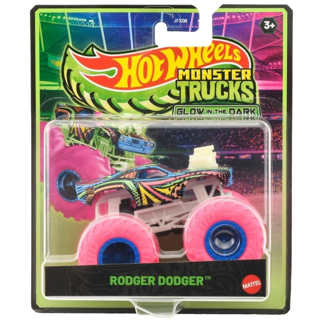 Hot Wheels Monster Trucks Rodger Dodger świecący w ciemności mały samochód 1/64 - Mattel kép 1