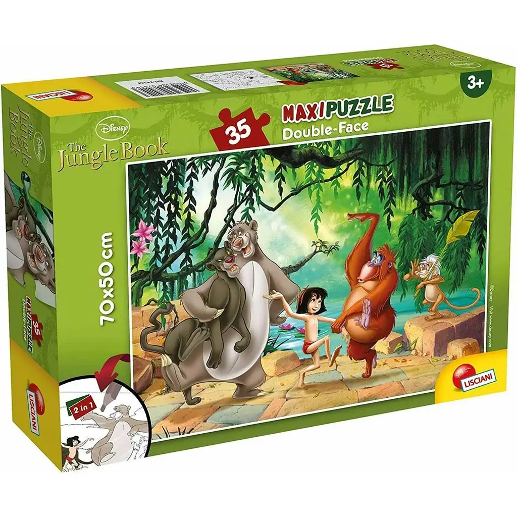 Księga dżungli 2 w 1, maxi puzzle 35 elementów i kolorowanka 70x50 cm – Lisciani kép 1
