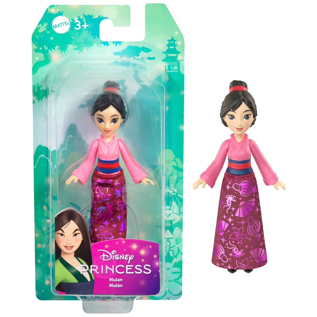 Księżniczki Disneya: Mała lalka księżniczka Mulan z błyszczącą spódnicą – Mattel kép 1