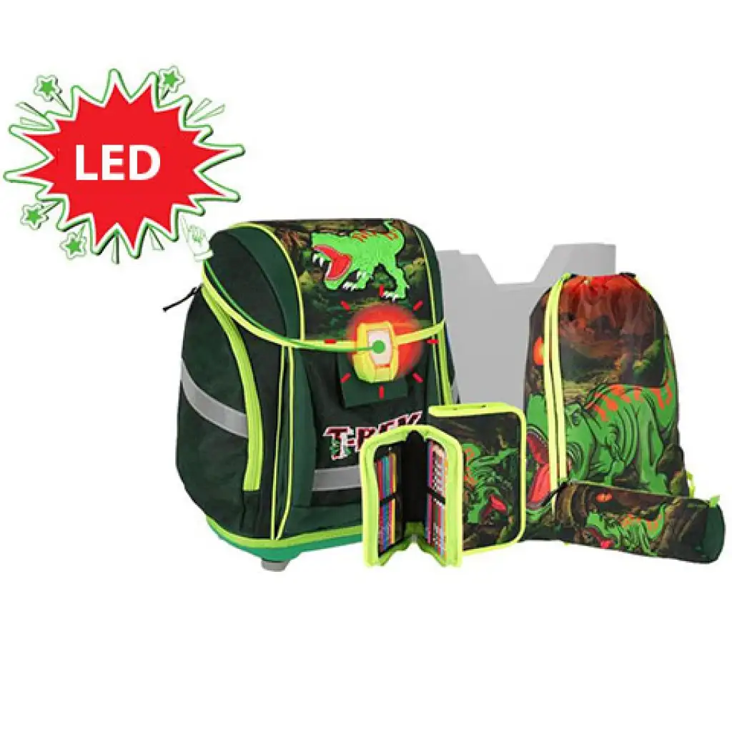 Spirit: T-Rex, plecak szkolny z motywem 3D, z oświetleniem LED, zestaw 5-częściowy kép 1