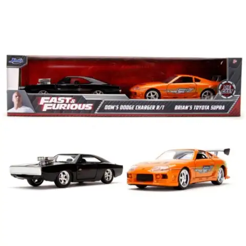 Szybcy i wściekli: Zestaw bliźniaczy metalowych aut Dodge Charger R/T i Toyota Supra 1/32 - Simba Toys kép 1