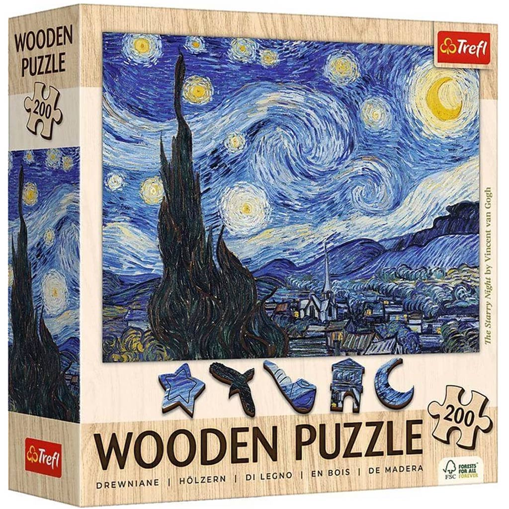 Van Gogh: Gwiaździsta noc, drewniane puzzle 200 elementów - Trefl kép 1
