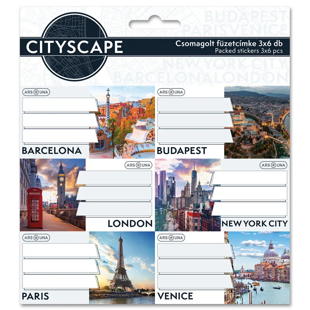 Ars Una: Cityscape pakiet etykiet na zeszyty, 3x6 sztuk kép 1