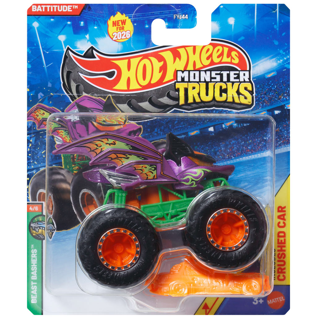 Hot Wheels Monster Trucks: Battitude fioletowy potwór samochód 1/64 - Mattel kép 1