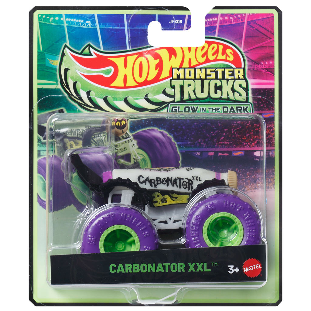Hot Wheels Monster Trucks: Carbonator XXL biały świecący w ciemności samochodzik 1/64 - Mattel kép 1