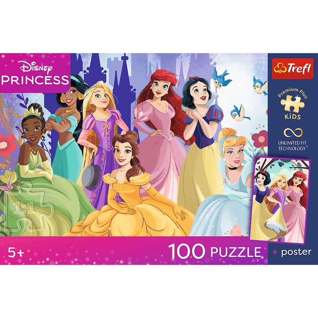 Księżniczki Disneya puzzle UFT 100 elementów z plakatem - Trefl kép 1