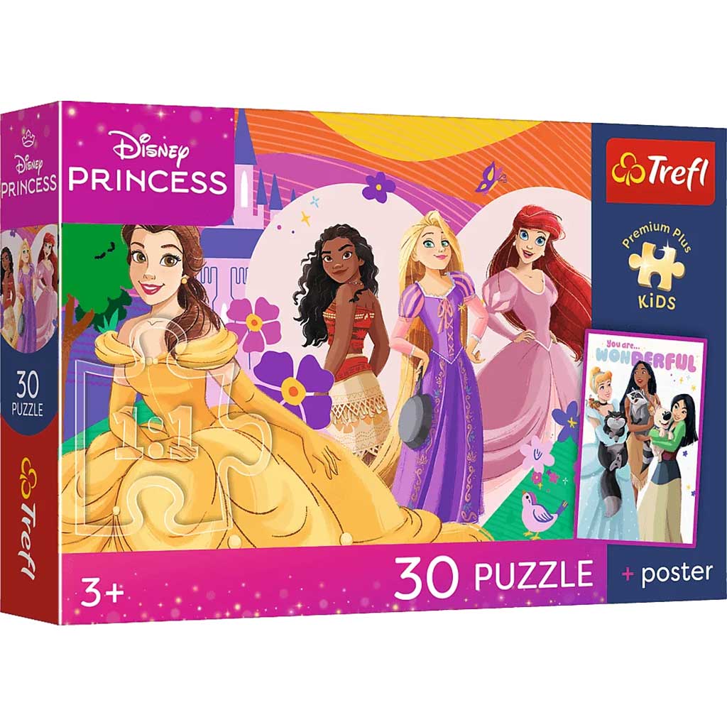 Księżniczki Disneya 30-elementowe Premium Plus – puzzle dla dzieci z plakatem - Trefl kép 1