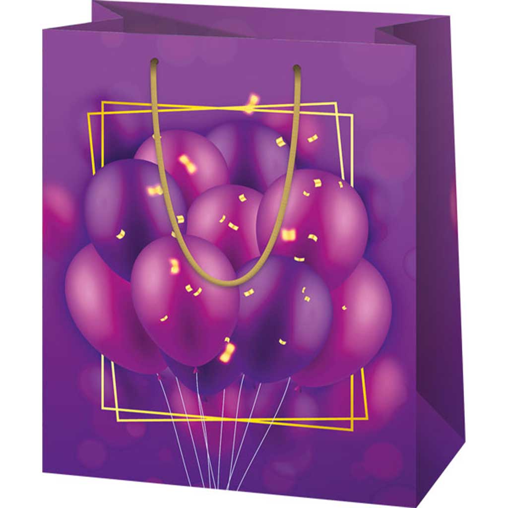 Fioletowa torba prezentowa w ekskluzywny wzór balonów 11x6x14cm kép 1