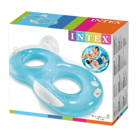 Intex: Podwójny materac okrągły z oparciem w niebieskim kolorze 198x117cm kép 2