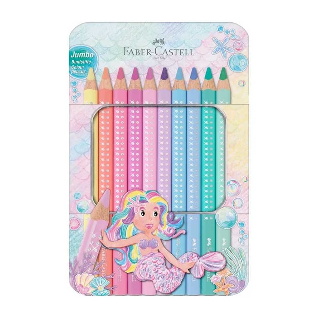 Faber-Castell: Sparkle Jumbo trójkątna pastelowa kredka 10 sztuk w metalowym pudełku kép 1