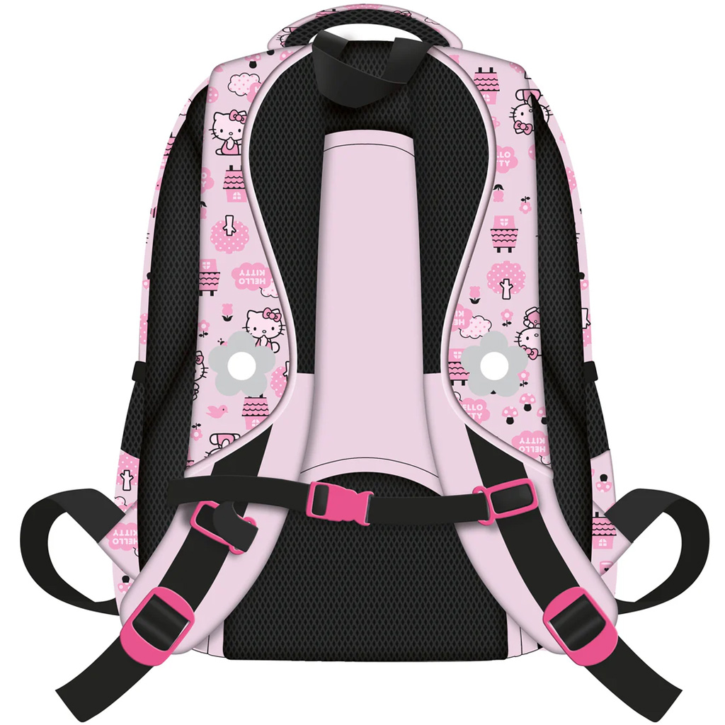 Różowa torba szkolna z motywem Hello Kitty z 4 przegródkami, plecak z pomponem BPL58 40x28x18 cm kép 2