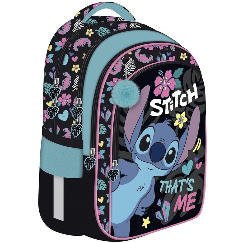 Plecak szkolny Disney Stitch z 4 przegródkami, plecak niebieski z pomponem BPL58 40x29x19 cm kép 1