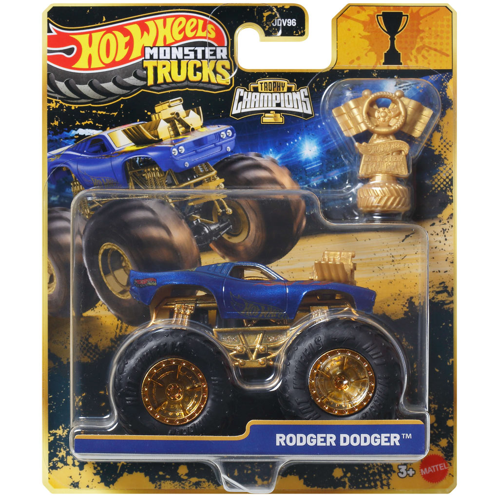 Hot Wheels Monster Trucks: Rodger Dodger mistrzowski monster samochód z trofeumem 1/64 - Mattel kép 1