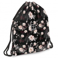 Ars Una: Flowery Black kwiatowy worek gimnastyczny dla nastolatek, worek sportowy 37,5x46 cm
