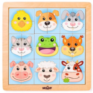 Drewniane puzzle z głowami zwierząt Montessori - Woodyland