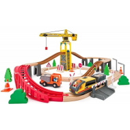 Drewniany zestaw kolejowy z dźwigiem - Woodyland