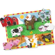 Gruba drewniana układanka w kształcie zwierząt z farmy z 8 elementami - Melissa & Doug