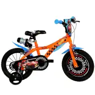 Hot Wheels rower dziecięcy 14” z uchwytem na bidon i bocznymi kółkami w kolorze pomarańczowo-czarnym – rower Dino Bikes