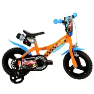 Rower dziecięcy Hot Wheels 12” z uchwytem na bidon i bocznymi kółkami, w kolorze pomarańczowo-czarnym – rower Dino Bikes