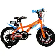 Rower dziecięcy Hot Wheels 16” z uchwytem na bidon i bocznymi kółkami w kolorze pomarańczowo-czarnym – rower Dino Bikes