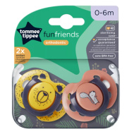 Tommee Tippee: Zestaw 2 ortodontycznych smoczków FunFriends w różnych wariantach (0–6 miesięcy)