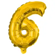 Wiele balonów foliowych w kolorze złotym – cyfra 6, 32 cm