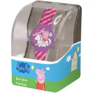Zegarek analogowy Peppa Pig w plastikowym pudełku ozdobnym.