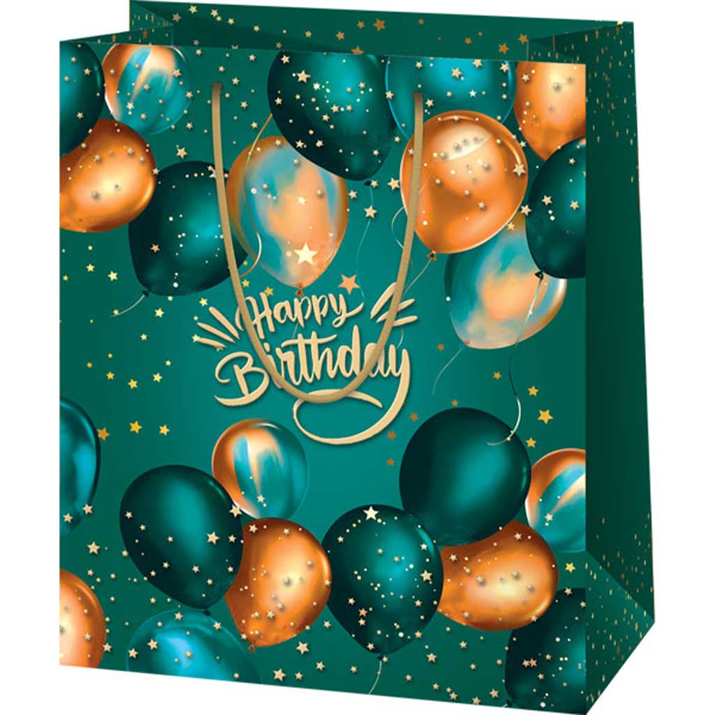 Happy Birthday zielona ekskluzywna torba prezentowa średniej wielkości 18x23x10cm