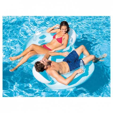 Intex: Podwójny materac okrągły z oparciem w niebieskim kolorze 198x117cm