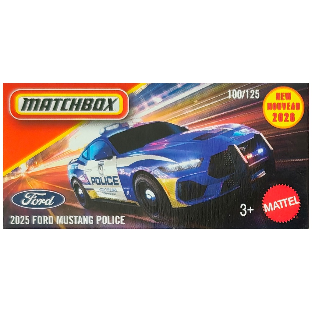 Matchbox: 2025 Ford Mustang Police niebieski samochód w pudełku 1/64 – Mattel