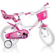 Różowo-biały rower dziecięcy Hello Kitty w rozmiarze 14 - rower Dino Bikes